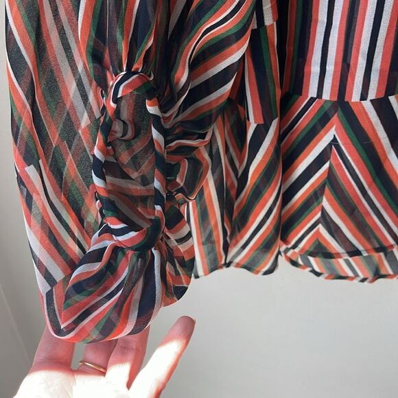 Cabi Striped Ultimate Multicolor Chiffon Sheer Balloon Sleeve Blouse - Picture 6 of 8